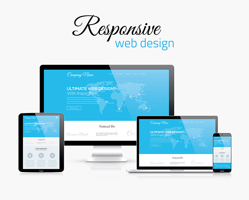 desktop, laptop, tablet and phone showing responsive website